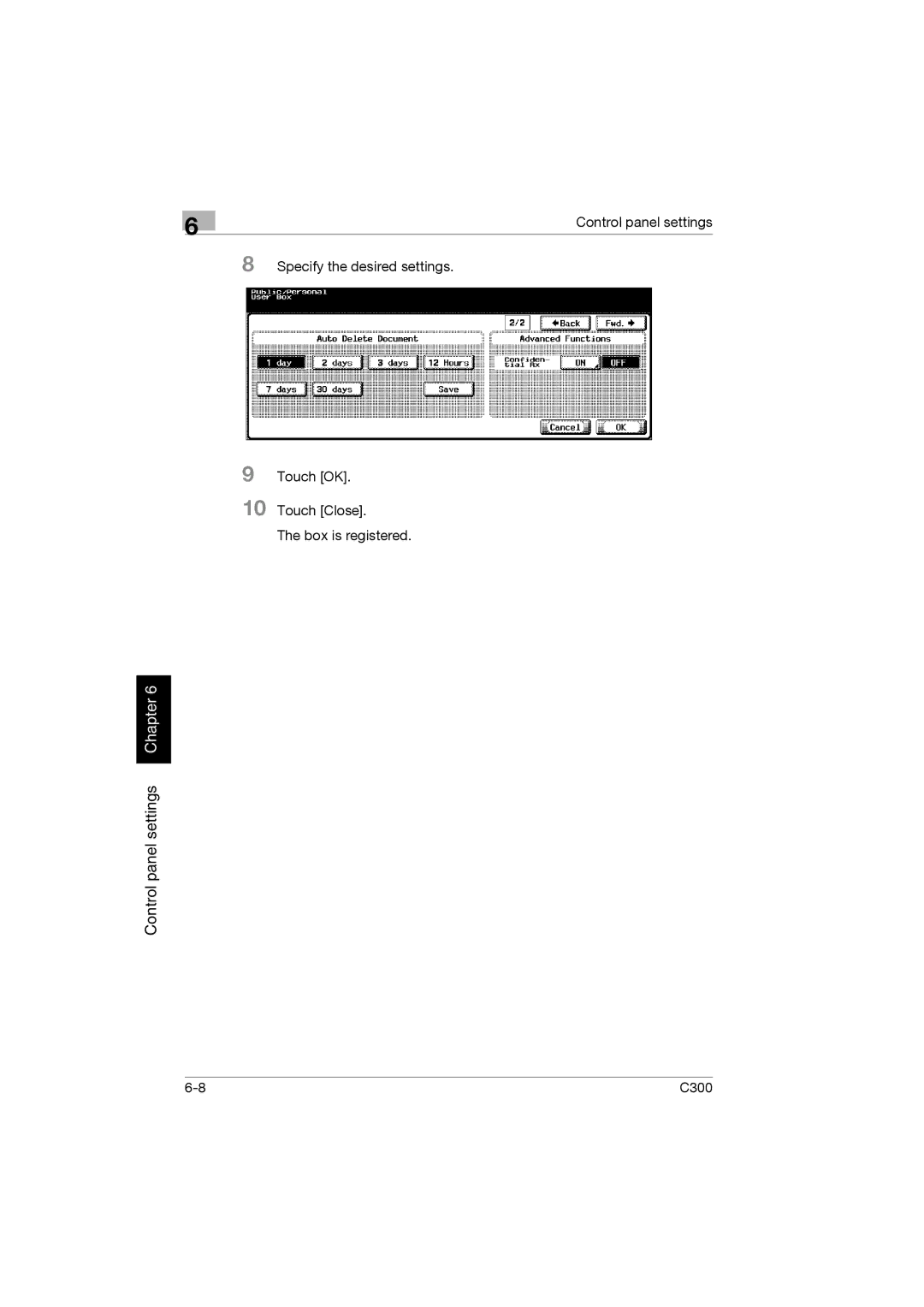 Konica Minolta bizhub C300 manual Control panel settings Chapter 