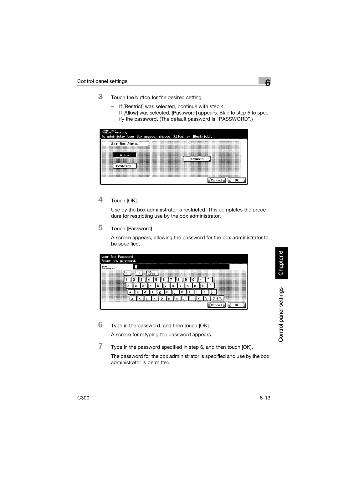 Konica Minolta bizhub C300 manual Control panel settings Chapter 