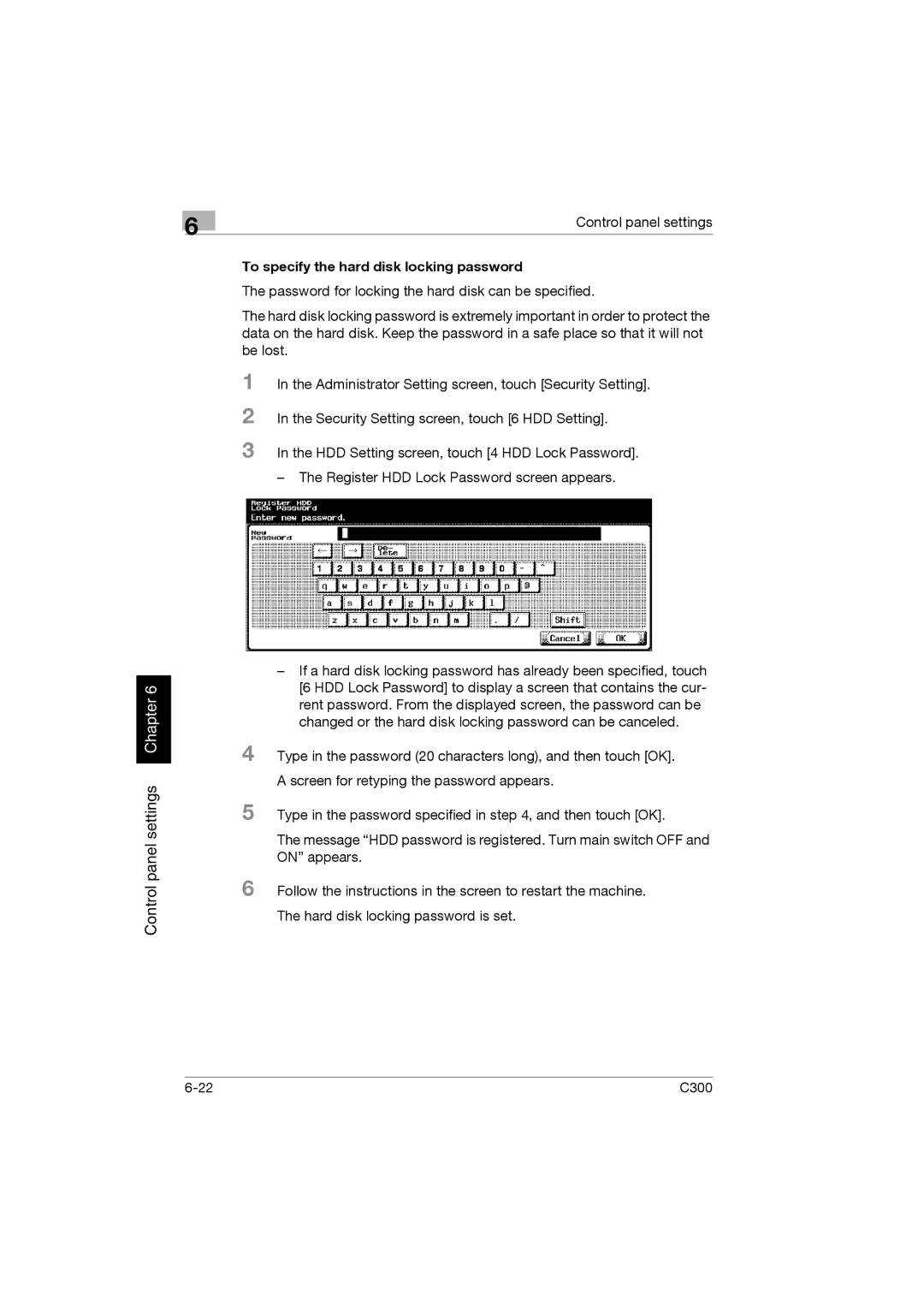 Konica Minolta bizhub C300 manual To specify the hard disk locking password 