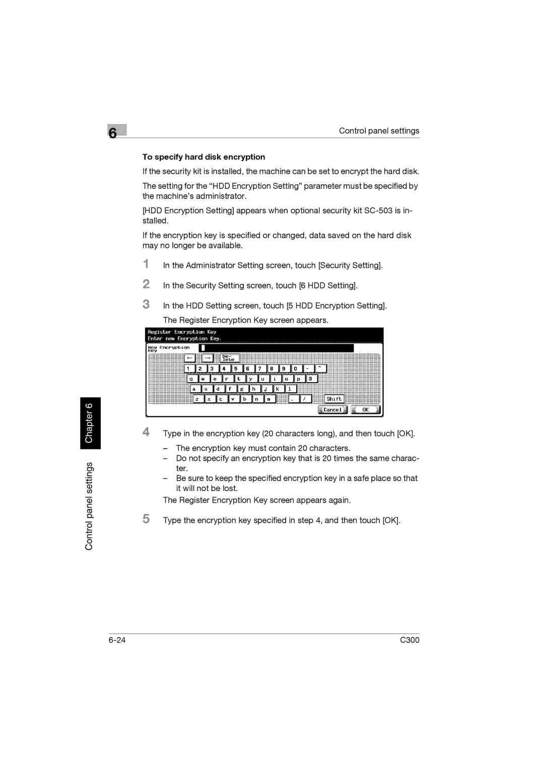 Konica Minolta bizhub C300 manual To specify hard disk encryption 