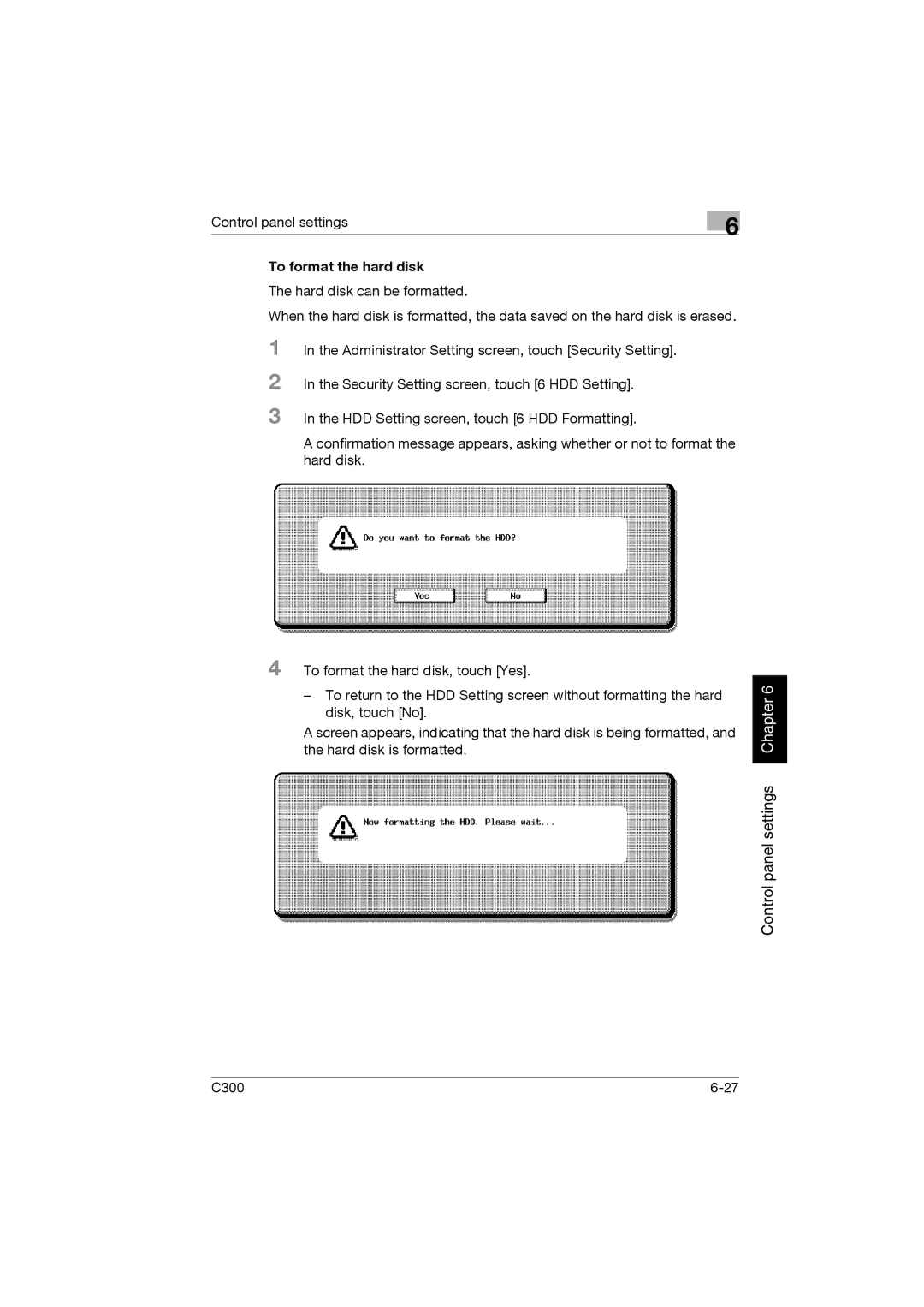 Konica Minolta bizhub C300 manual To format the hard disk 