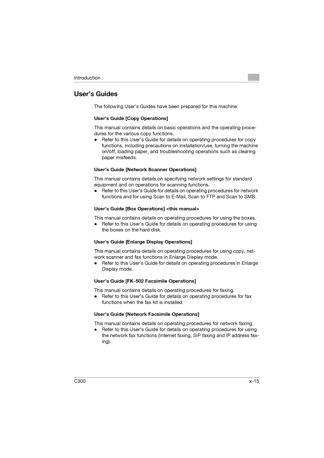 Konica Minolta bizhub C300 manual User’s Guides 