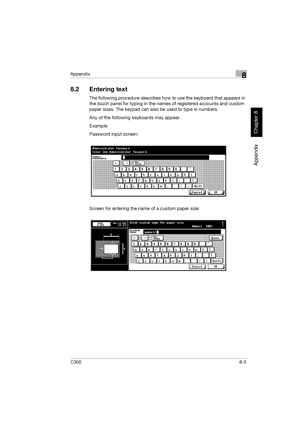 Konica Minolta bizhub C300 manual Entering text 