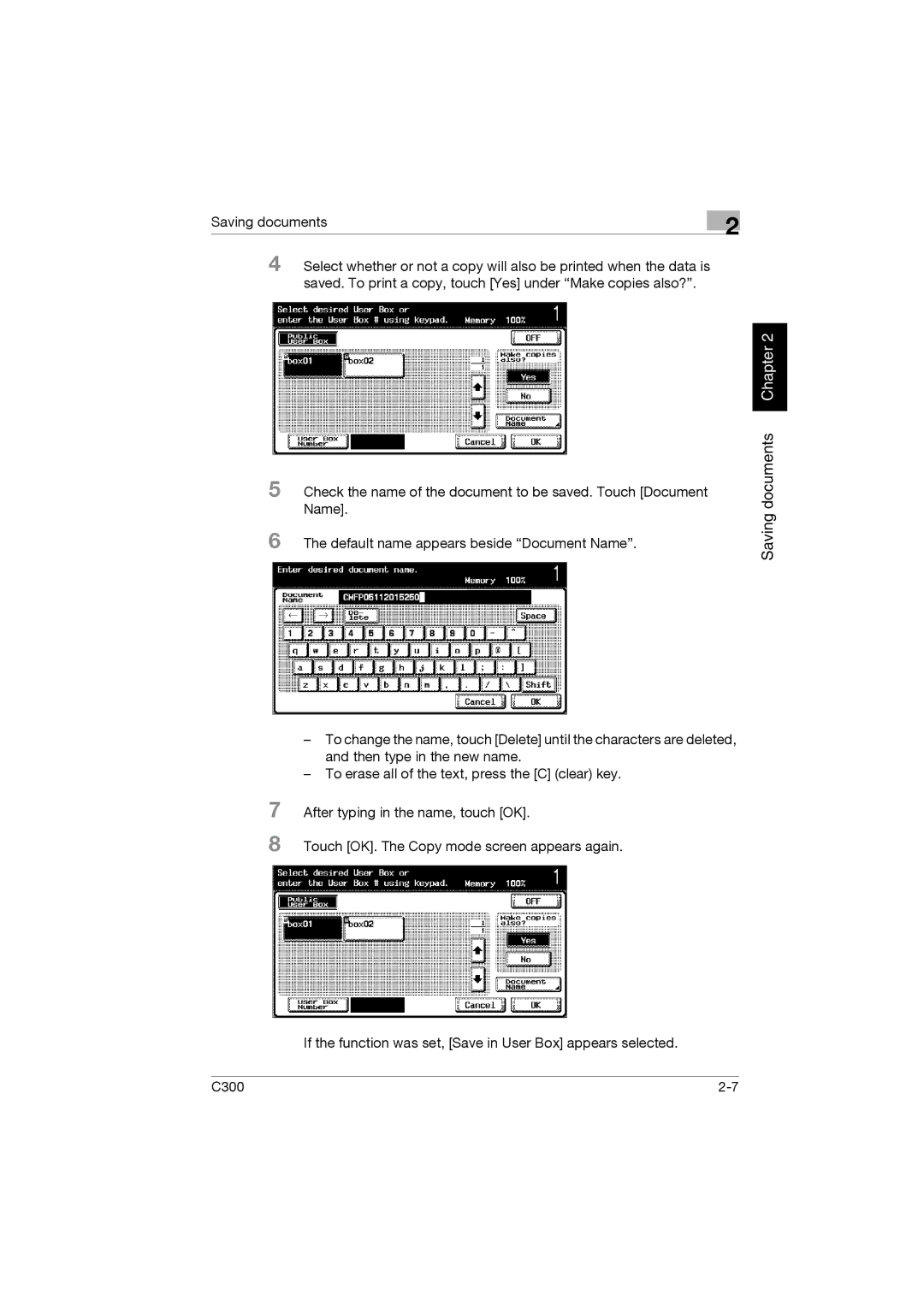 Konica Minolta bizhub C300 manual Saving documents Chapter 