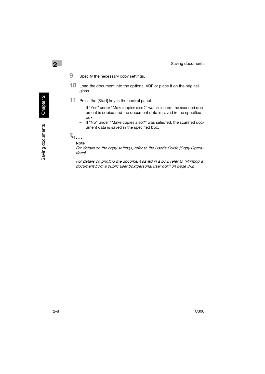 Konica Minolta bizhub C300 manual Saving documents Chapter 