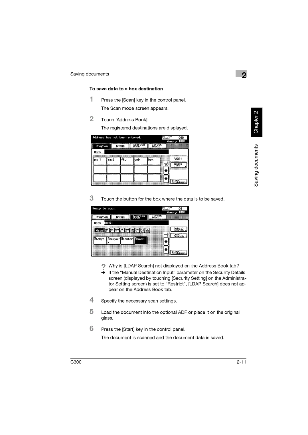 Konica Minolta bizhub C300 manual To save data to a box destination 