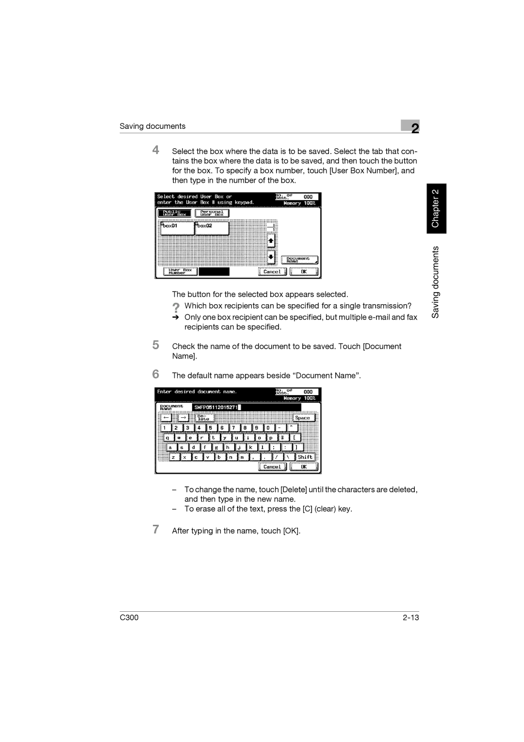 Konica Minolta bizhub C300 manual Saving documents Chapter 