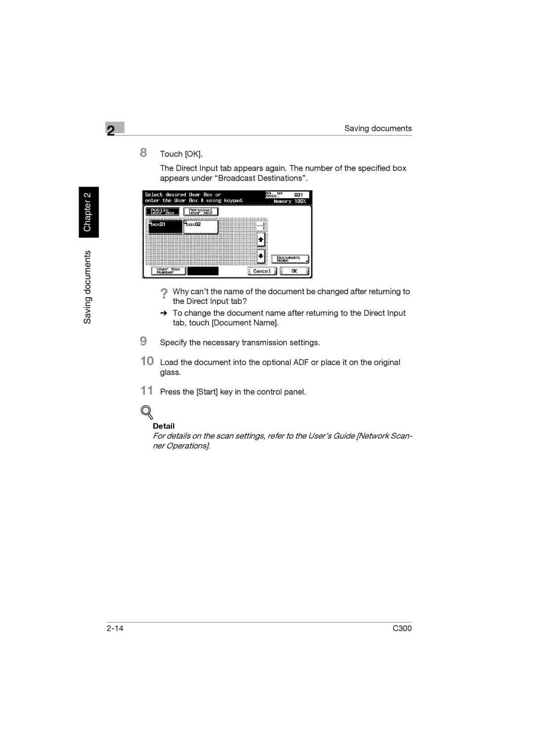 Konica Minolta bizhub C300 manual Saving documents Chapter 