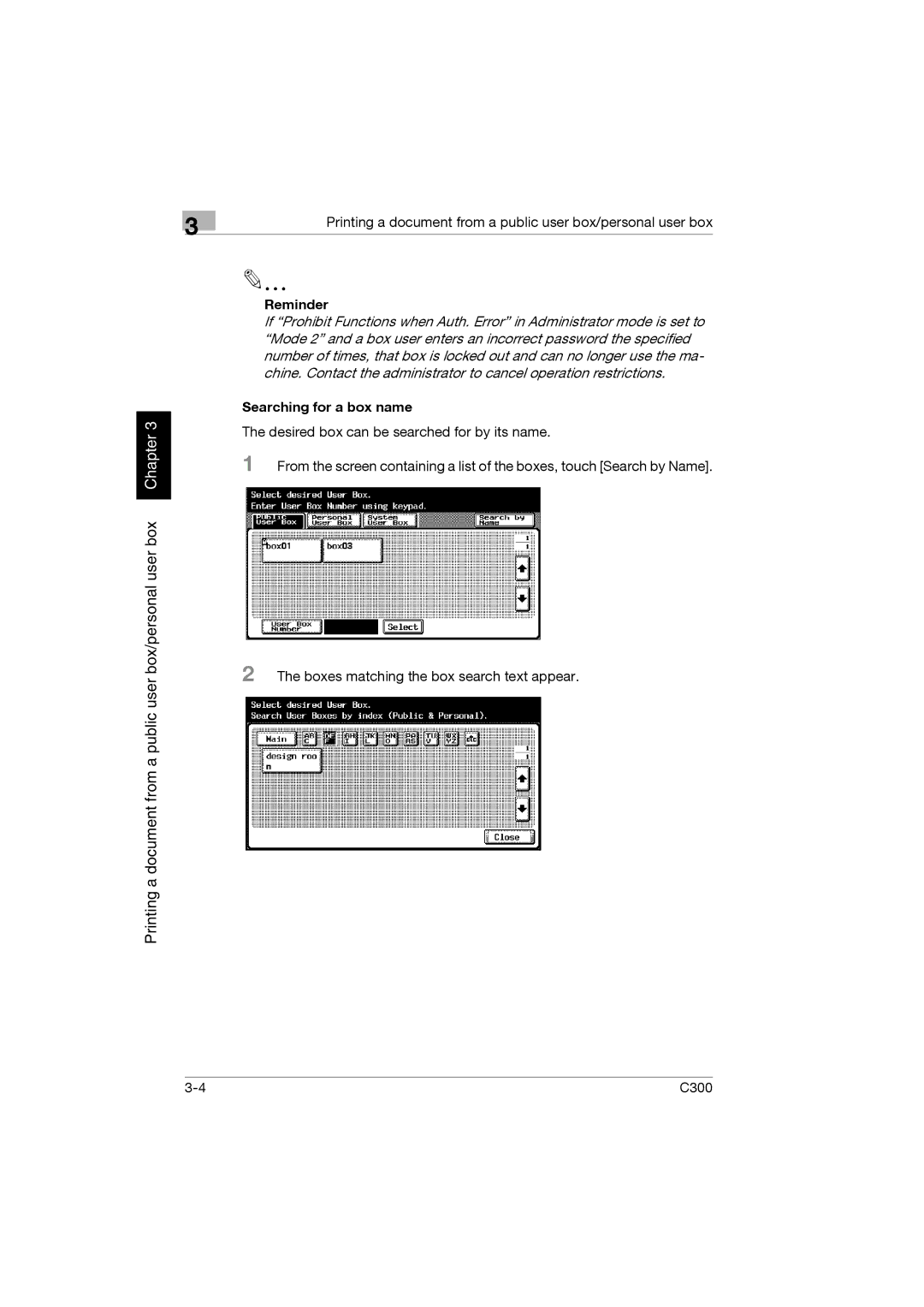 Konica Minolta bizhub C300 manual Searching for a box name 