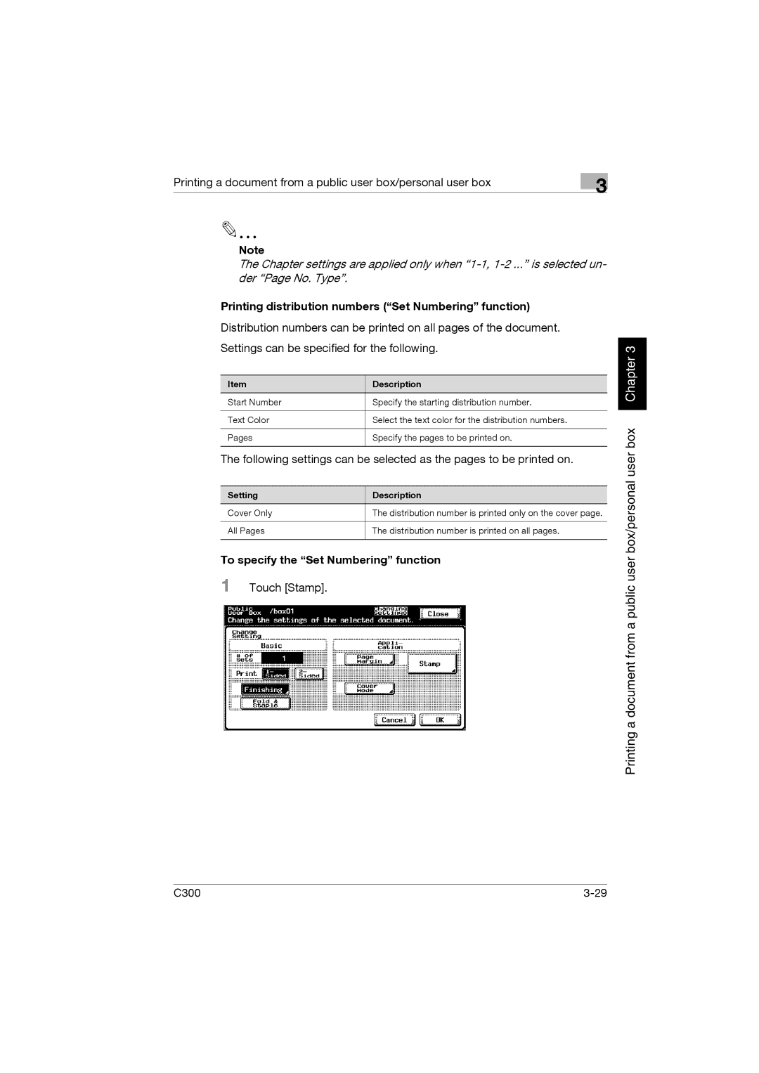 Konica Minolta bizhub C300 Printing distribution numbers Set Numbering function, To specify the Set Numbering function 