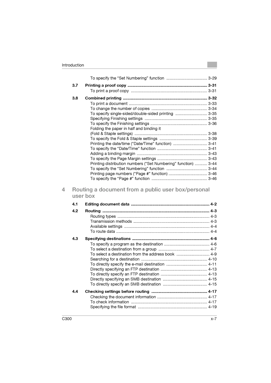 Konica Minolta bizhub C300 manual Printing a proof copy, Combined printing, Editing document data Routing 