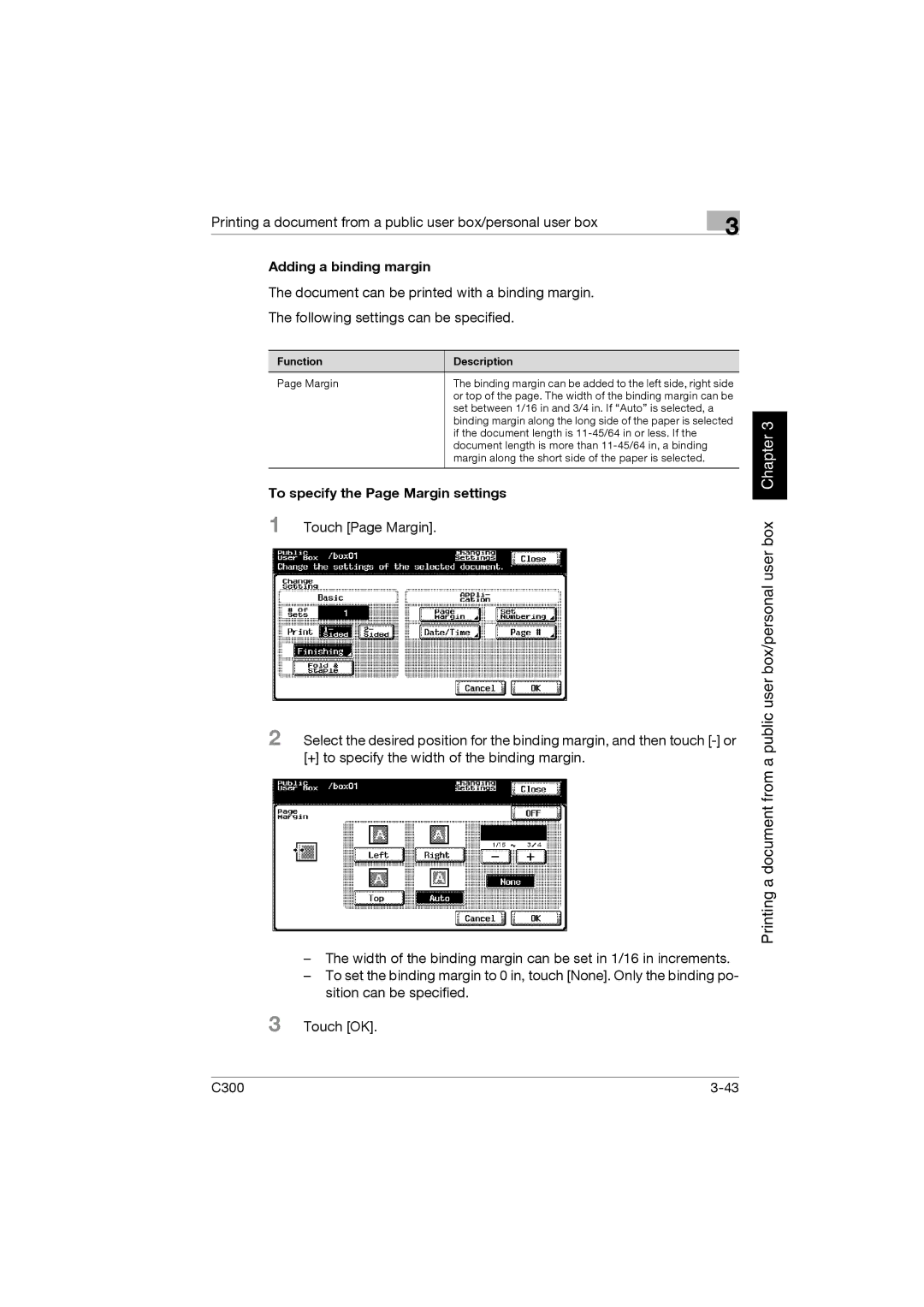 Konica Minolta bizhub C300 manual Adding a binding margin 