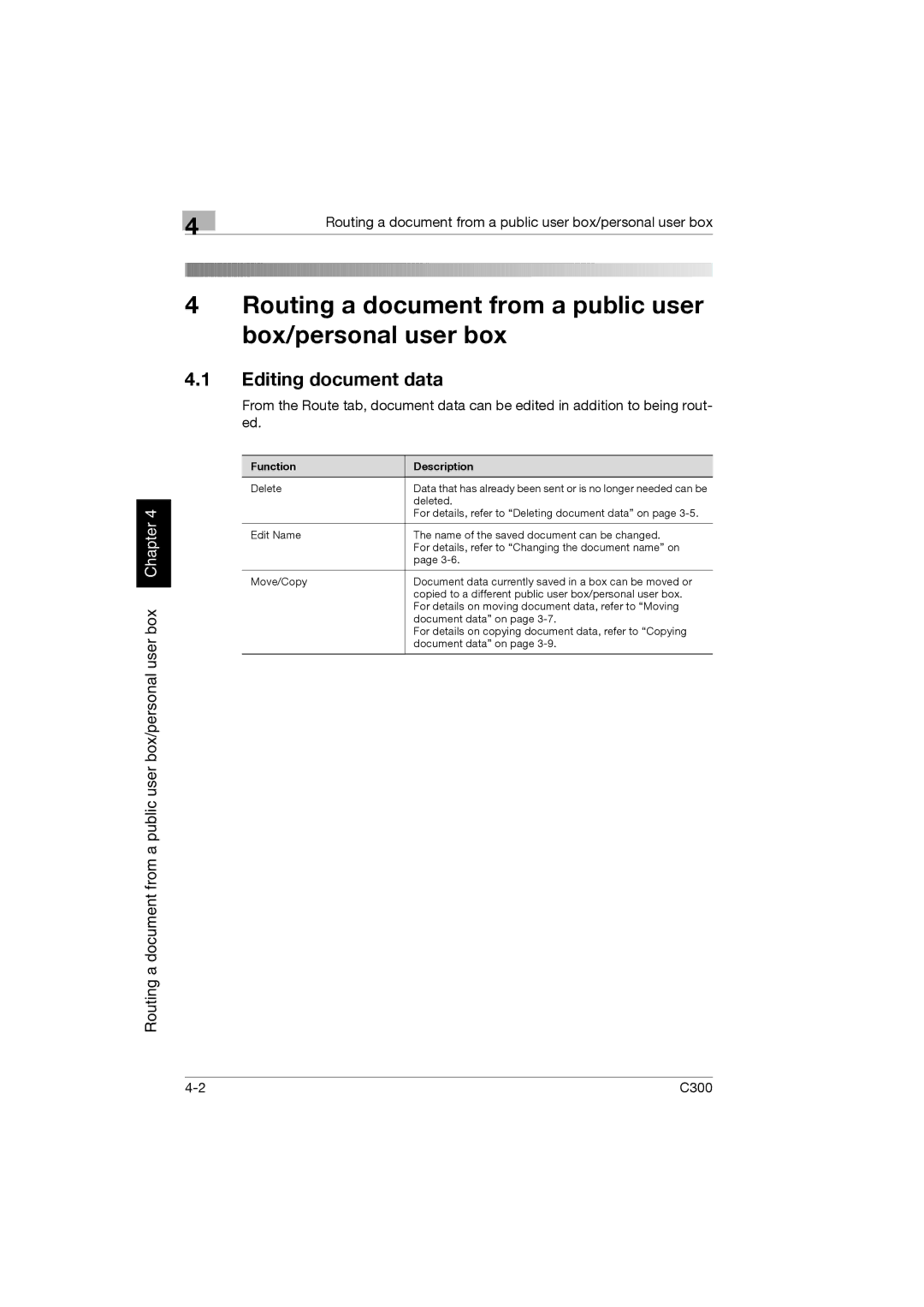 Konica Minolta bizhub C300 manual Routing a document from a public user box/personal user box, Editing document data 