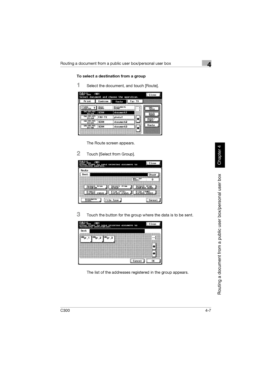 Konica Minolta bizhub C300 manual To select a destination from a group 