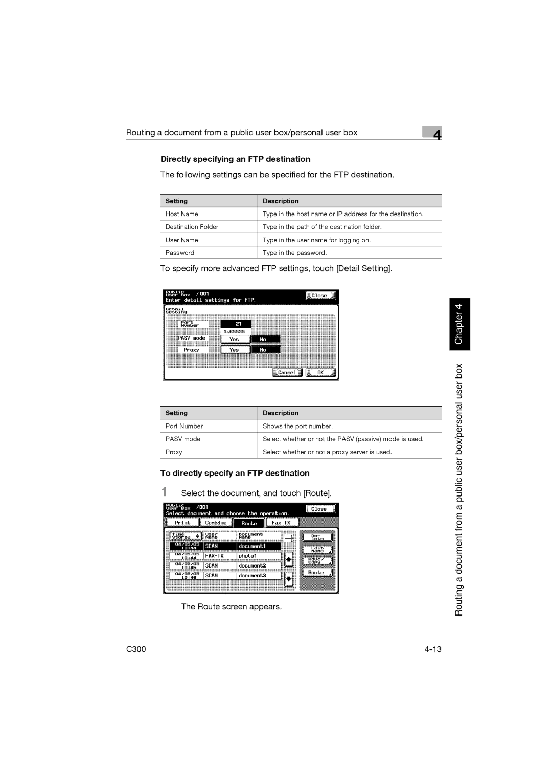 Konica Minolta bizhub C300 manual Directly specifying an FTP destination, To directly specify an FTP destination 