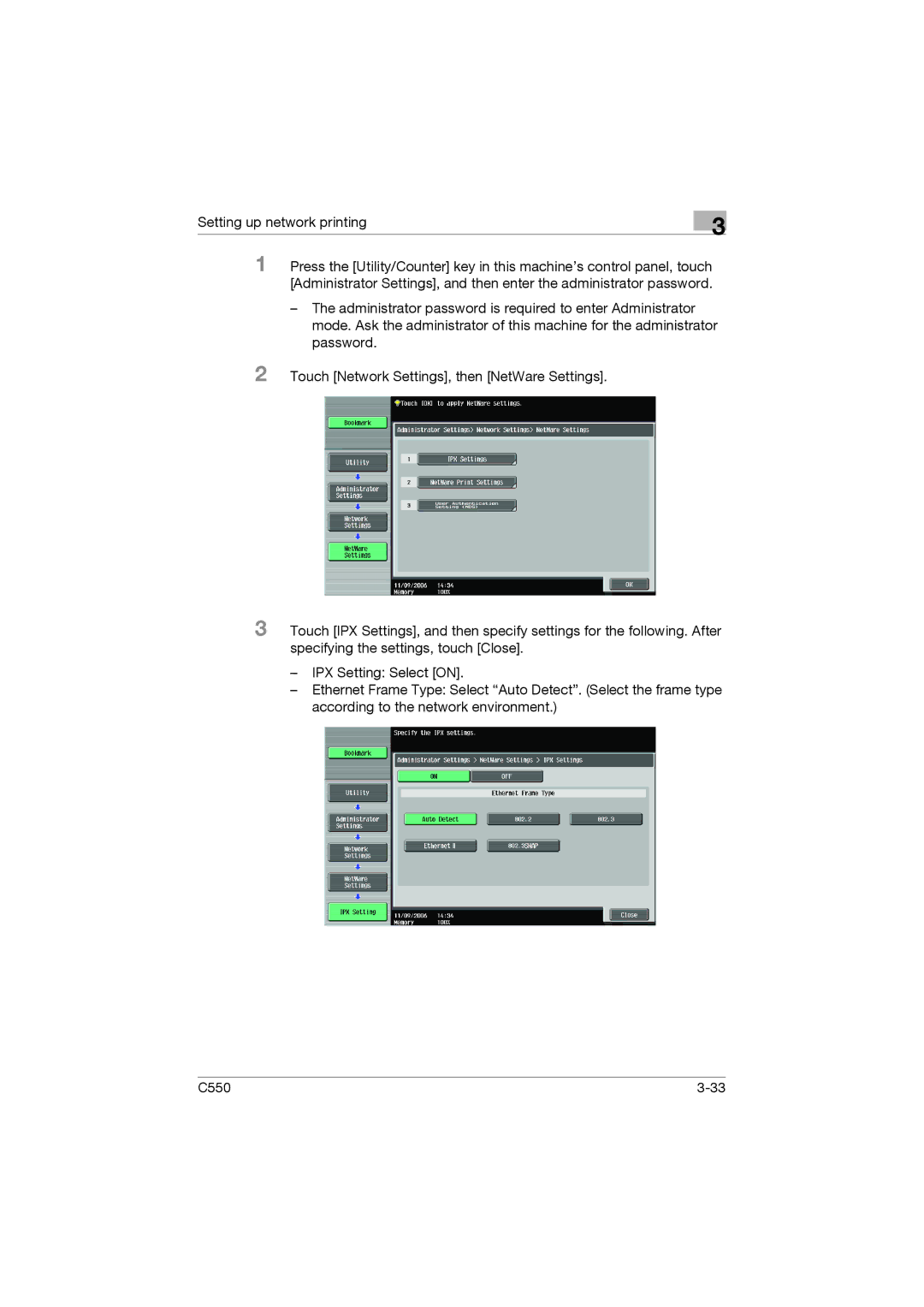 Konica Minolta bizhub C550 manual Setting up network printing 