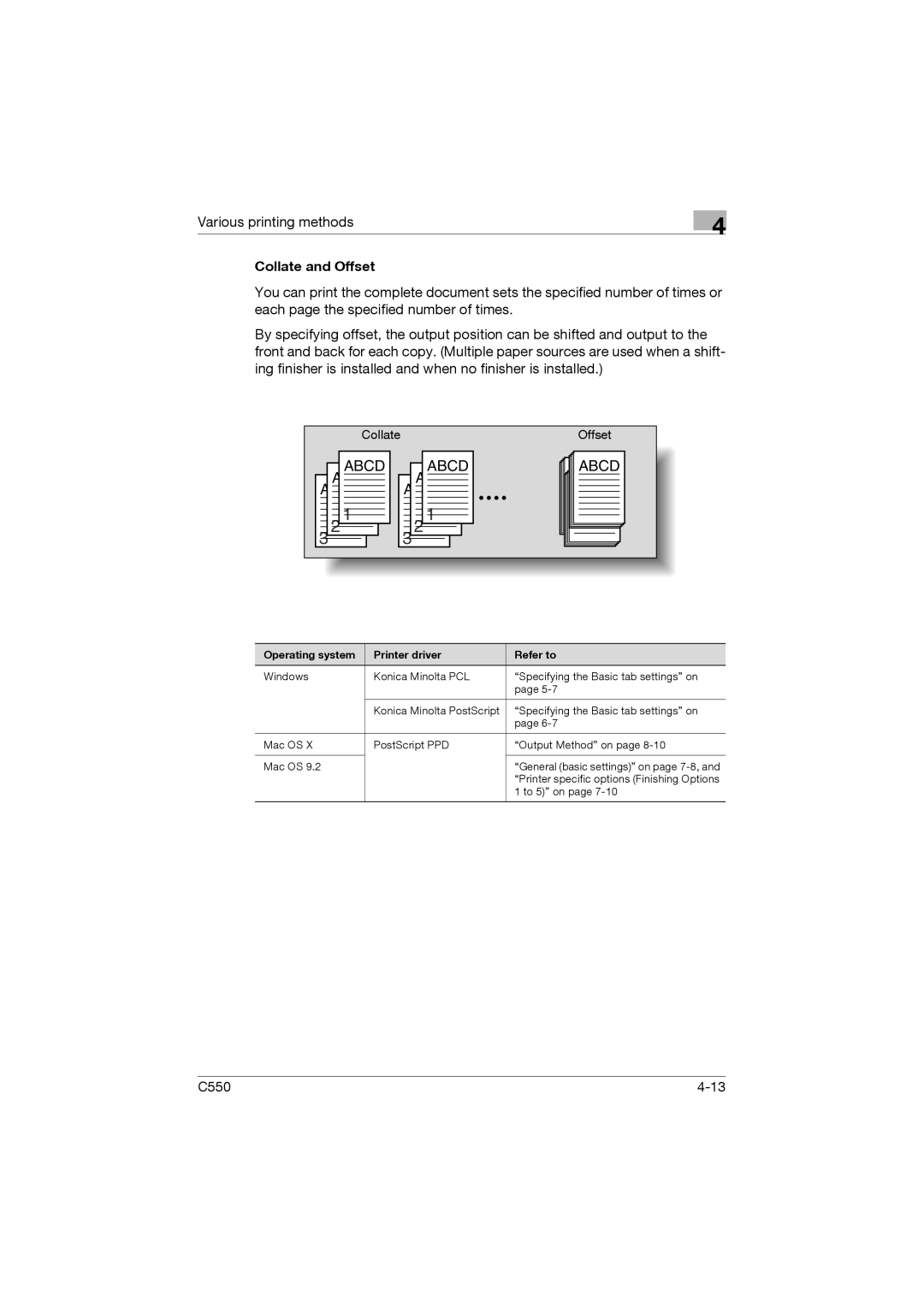 Konica Minolta bizhub C550 manual Abcd, Collate and Offset 