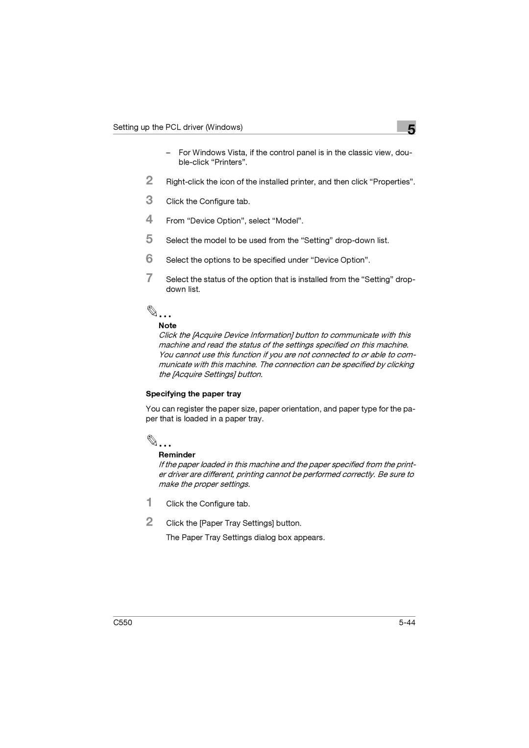 Konica Minolta bizhub C550 manual Specifying the paper tray 