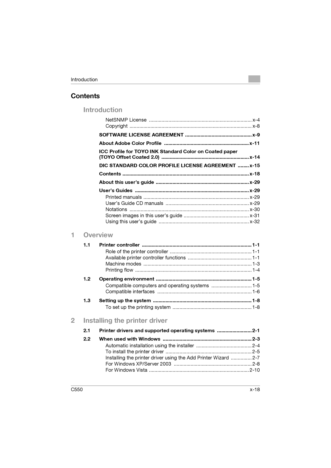 Konica Minolta bizhub C550 Contents About this user’s guide User’s Guides, Printer controller, Operating environment 