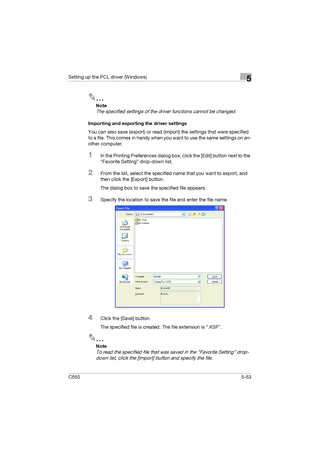 Konica Minolta bizhub C550 manual Importing and exporting the driver settings 