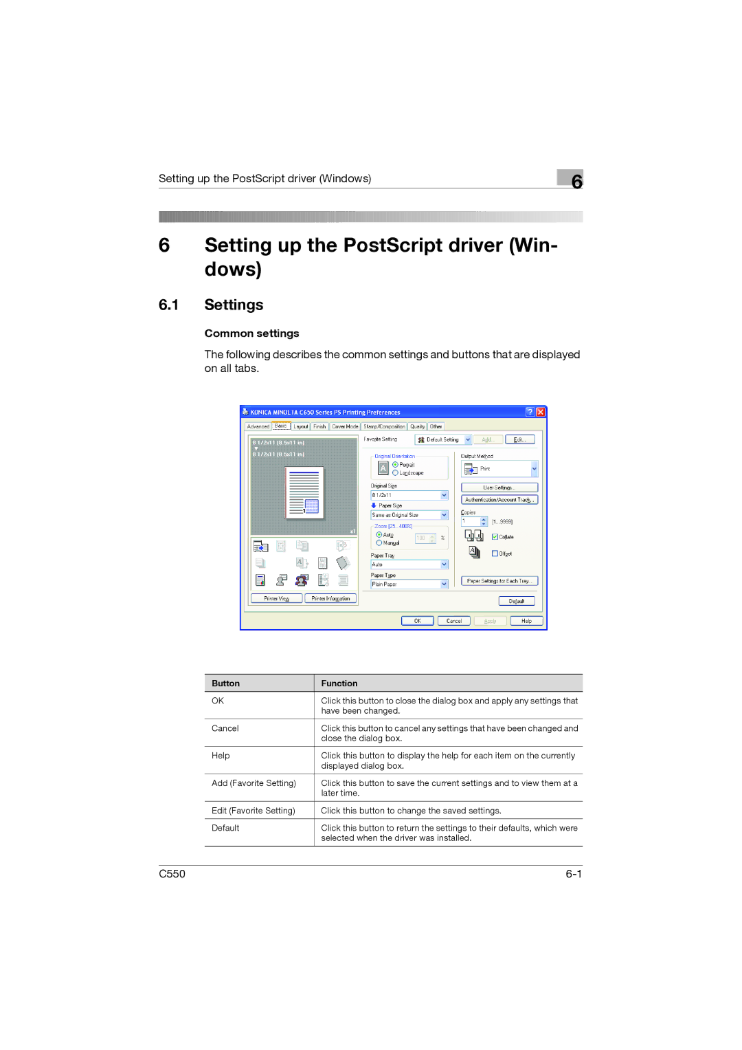 Konica Minolta bizhub C550 manual Setting up the PostScript driver Win- dows 