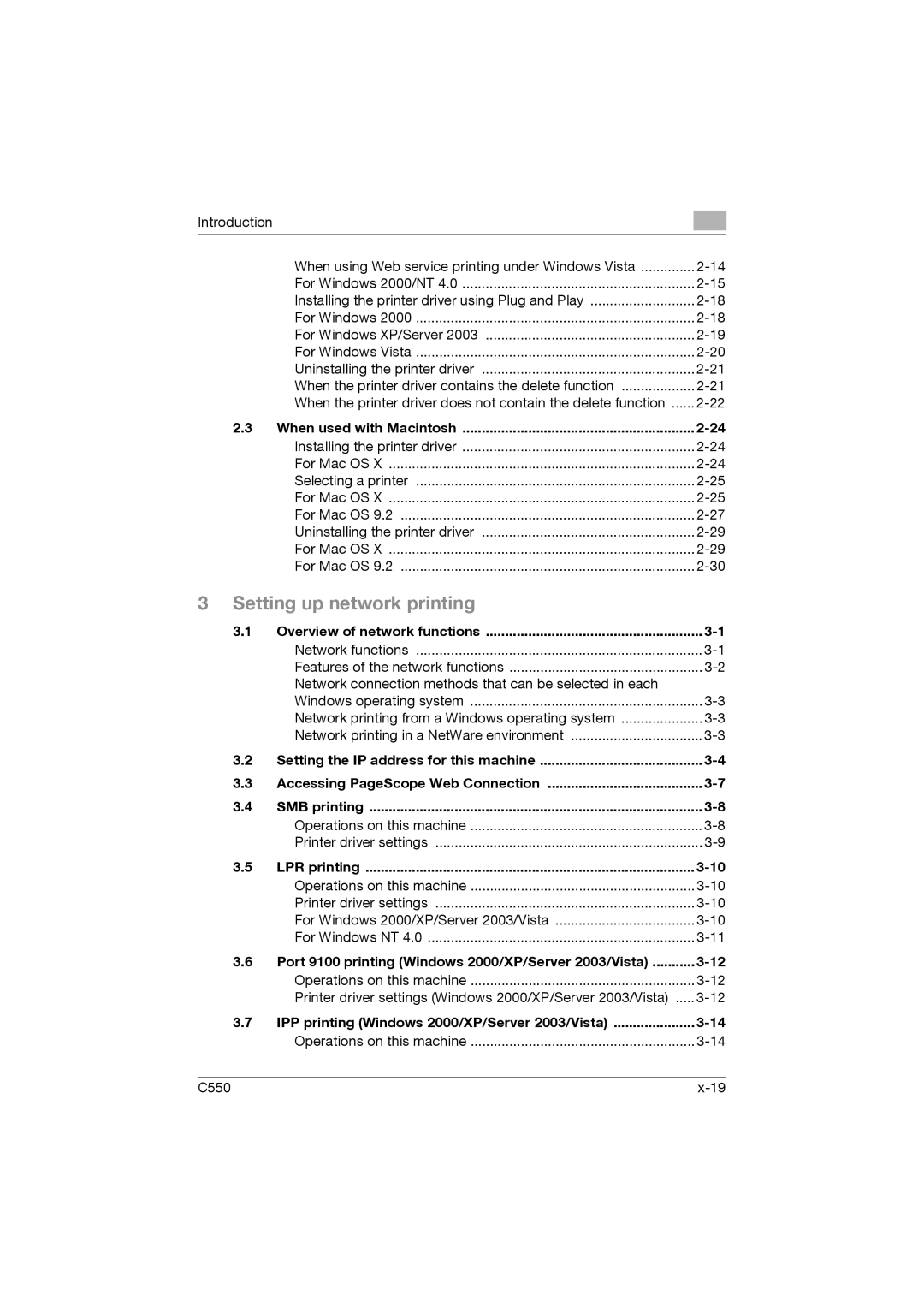 Konica Minolta bizhub C550 manual When used with Macintosh, Overview of network functions, LPR printing 