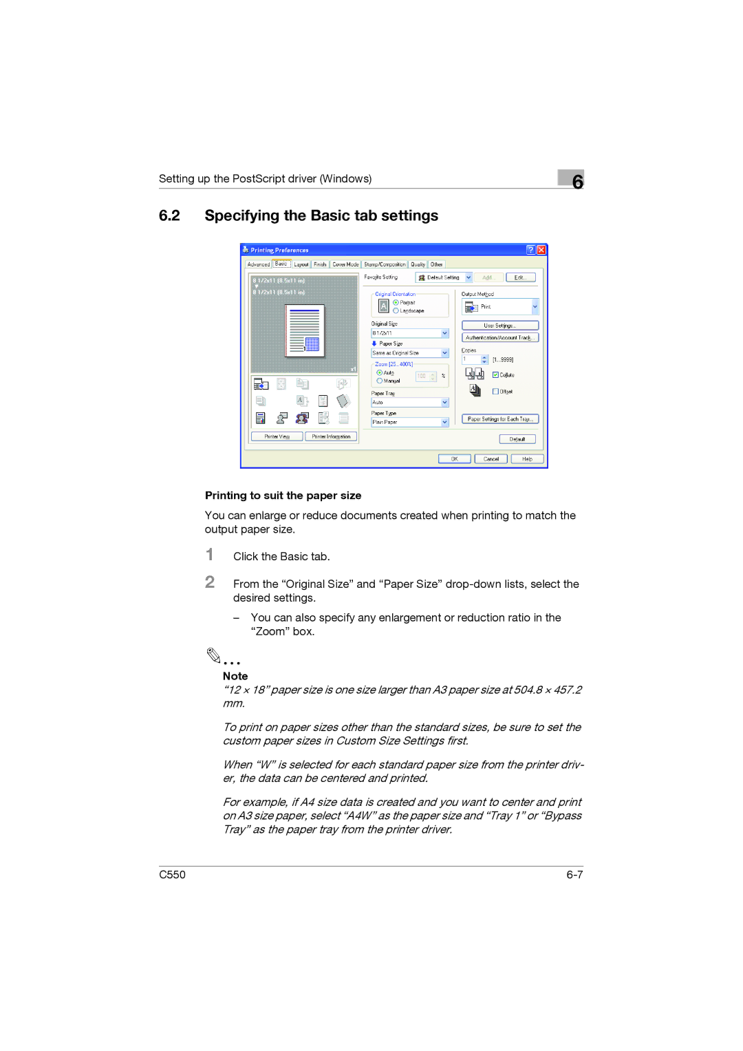 Konica Minolta bizhub C550 manual Specifying the Basic tab settings 