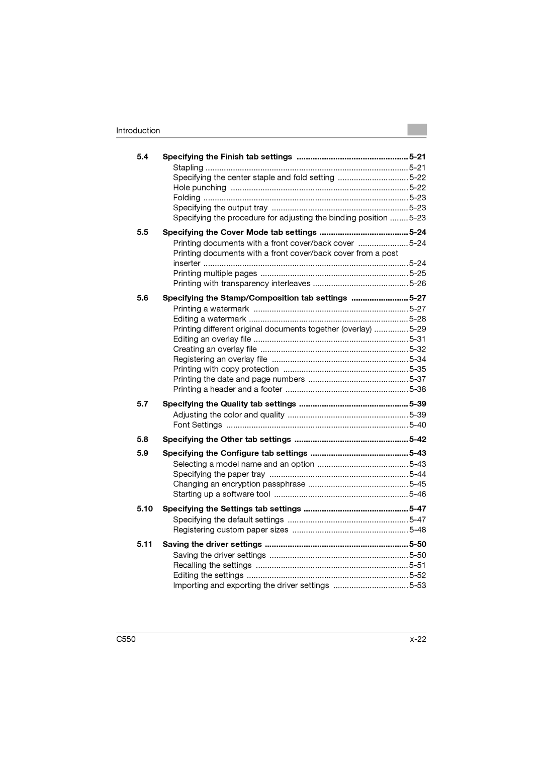 Konica Minolta bizhub C550 manual Specifying the Finish tab settings, Specifying the Cover Mode tab settings 