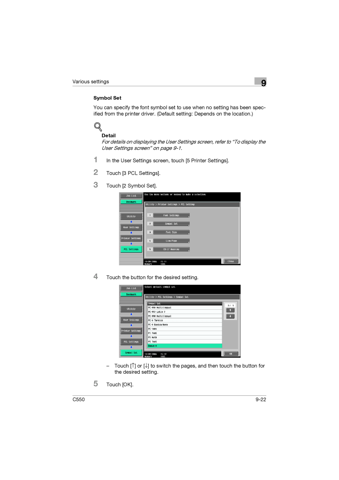 Konica Minolta bizhub C550 manual Symbol Set 