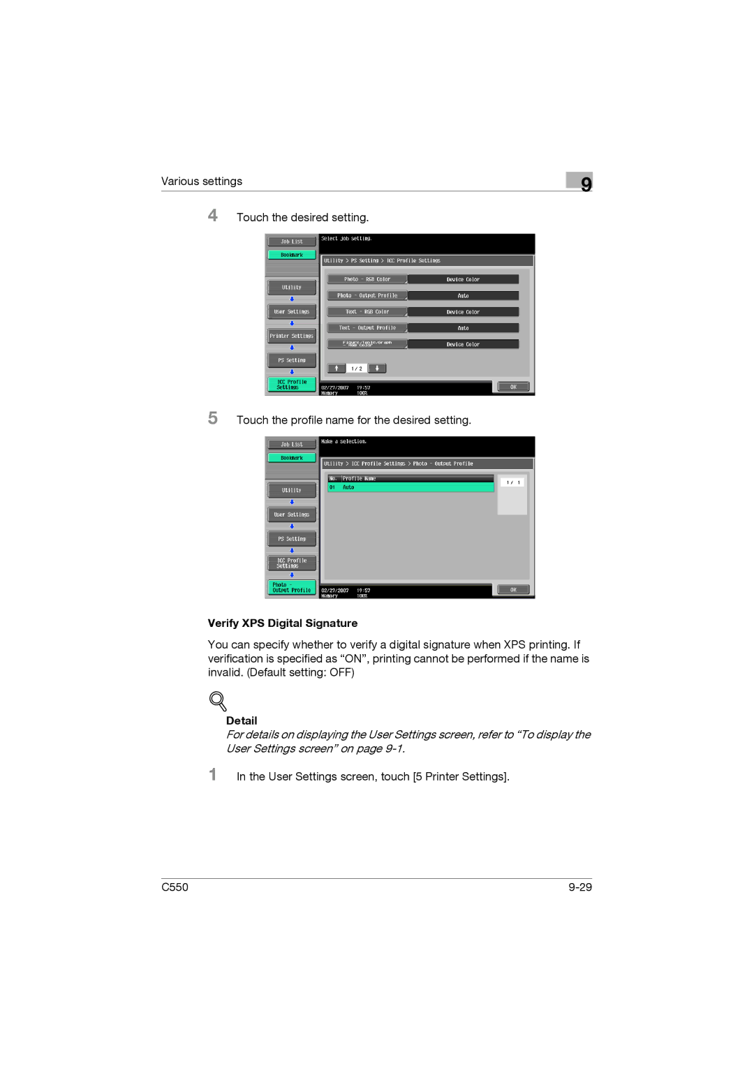 Konica Minolta bizhub C550 manual Verify XPS Digital Signature 