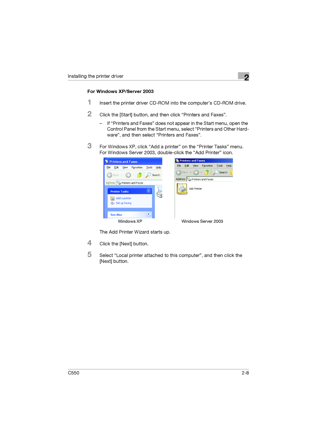 Konica Minolta bizhub C550 manual For Windows XP/Server 