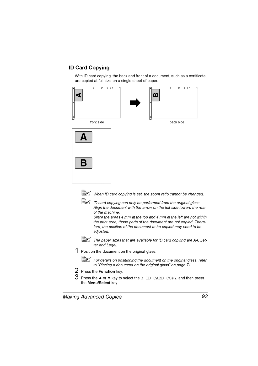 Konica Minolta C10 manual ID Card Copying, Making Advanced Copies 