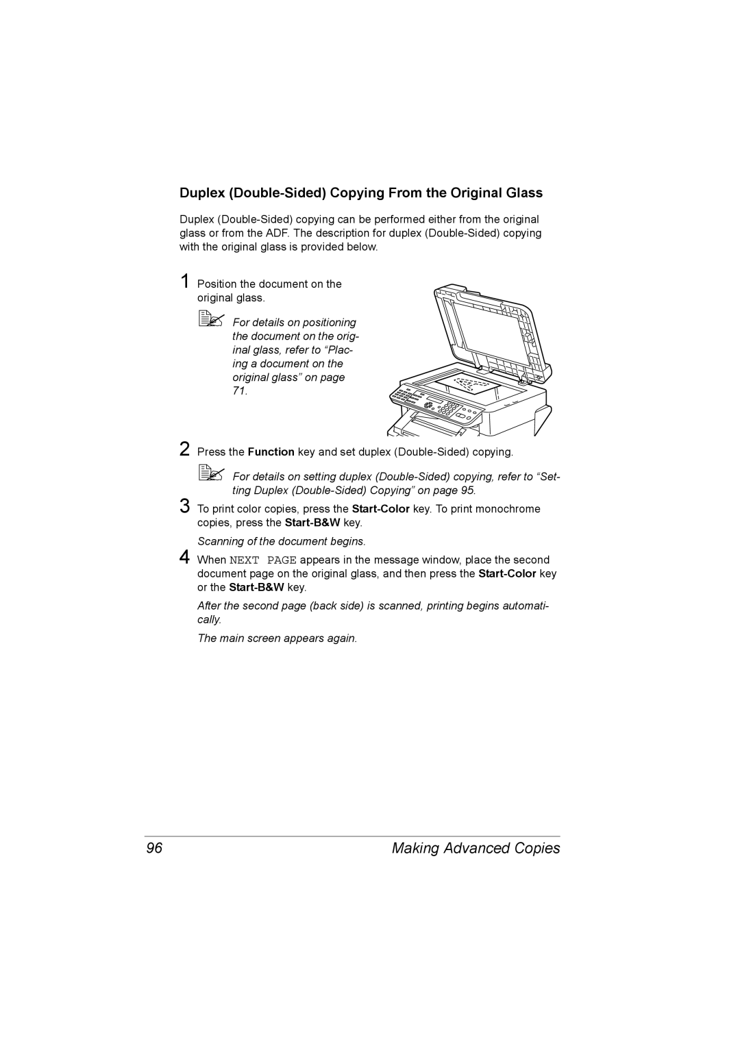 Konica Minolta C10 manual Duplex Double-Sided Copying From the Original Glass 