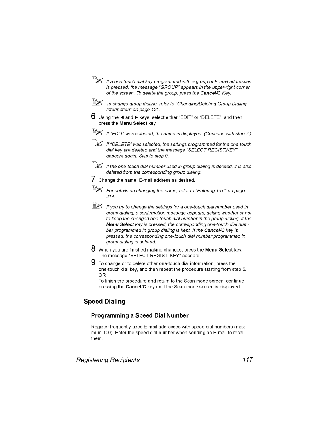 Konica Minolta C10 manual Speed Dialing, Registering Recipients 117, Programming a Speed Dial Number 