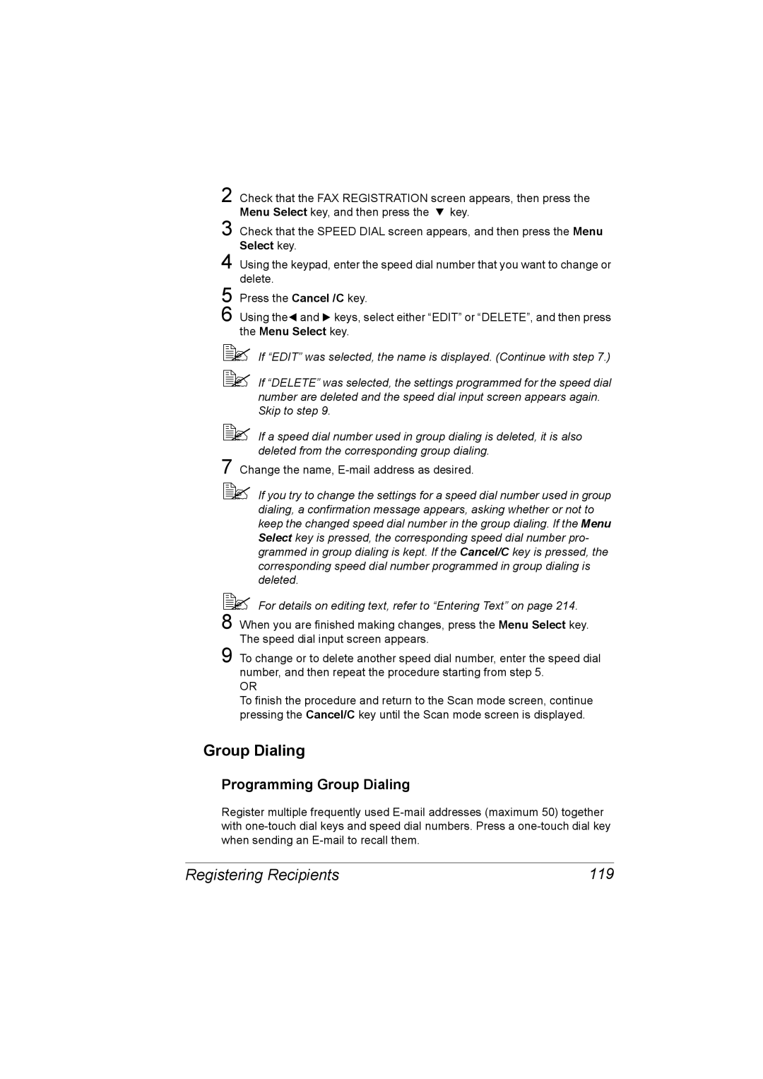 Konica Minolta C10 manual Registering Recipients 119, Programming Group Dialing 