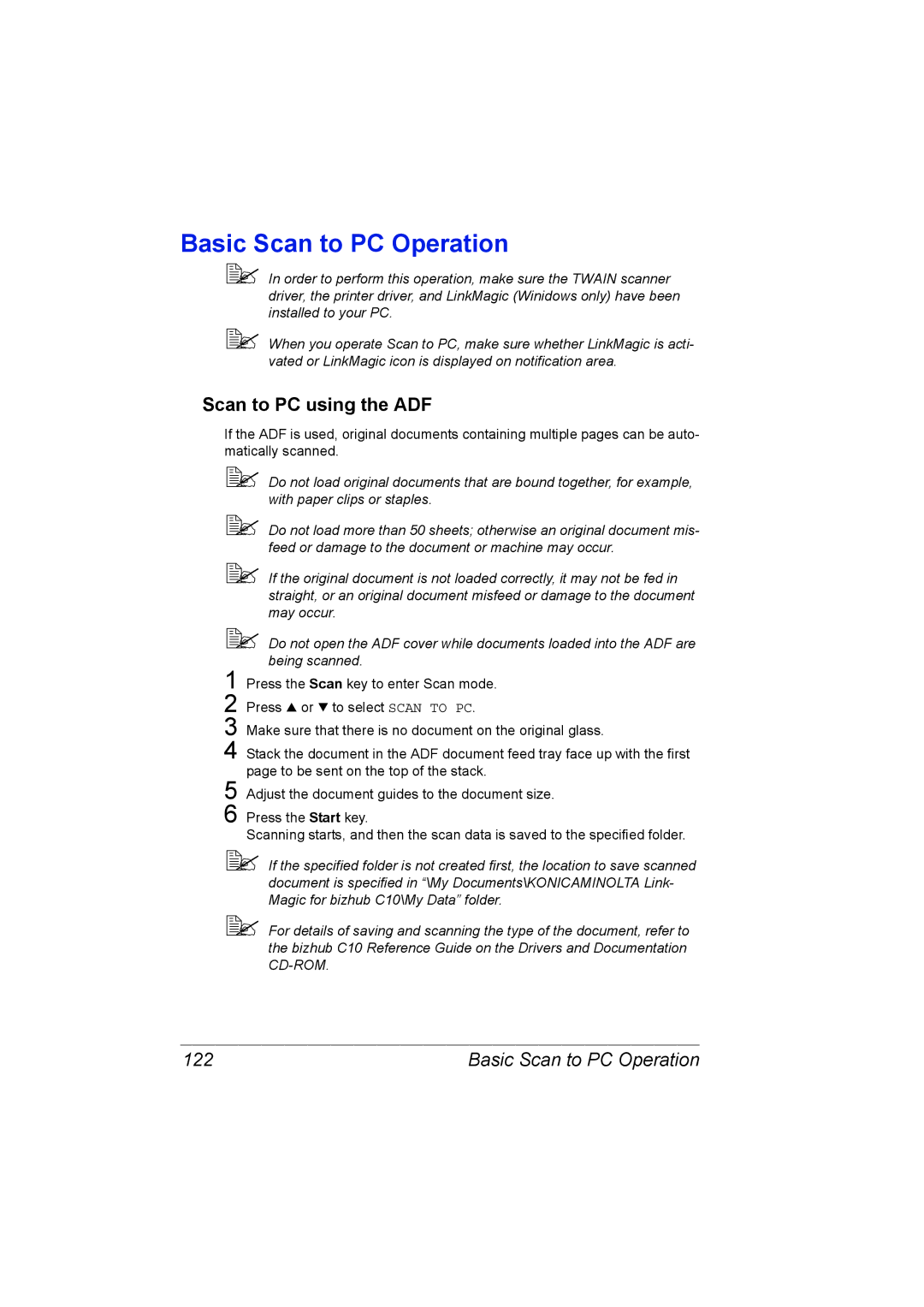 Konica Minolta C10 manual Basic Scan to PC Operation, Scan to PC using the ADF 