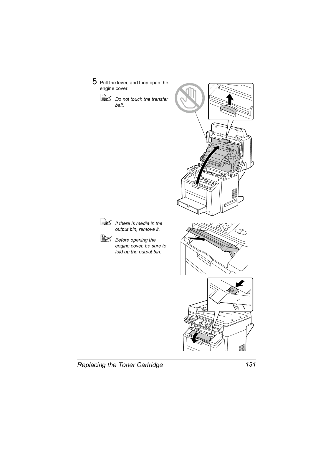 Konica Minolta C10 manual Replacing the Toner Cartridge 131 