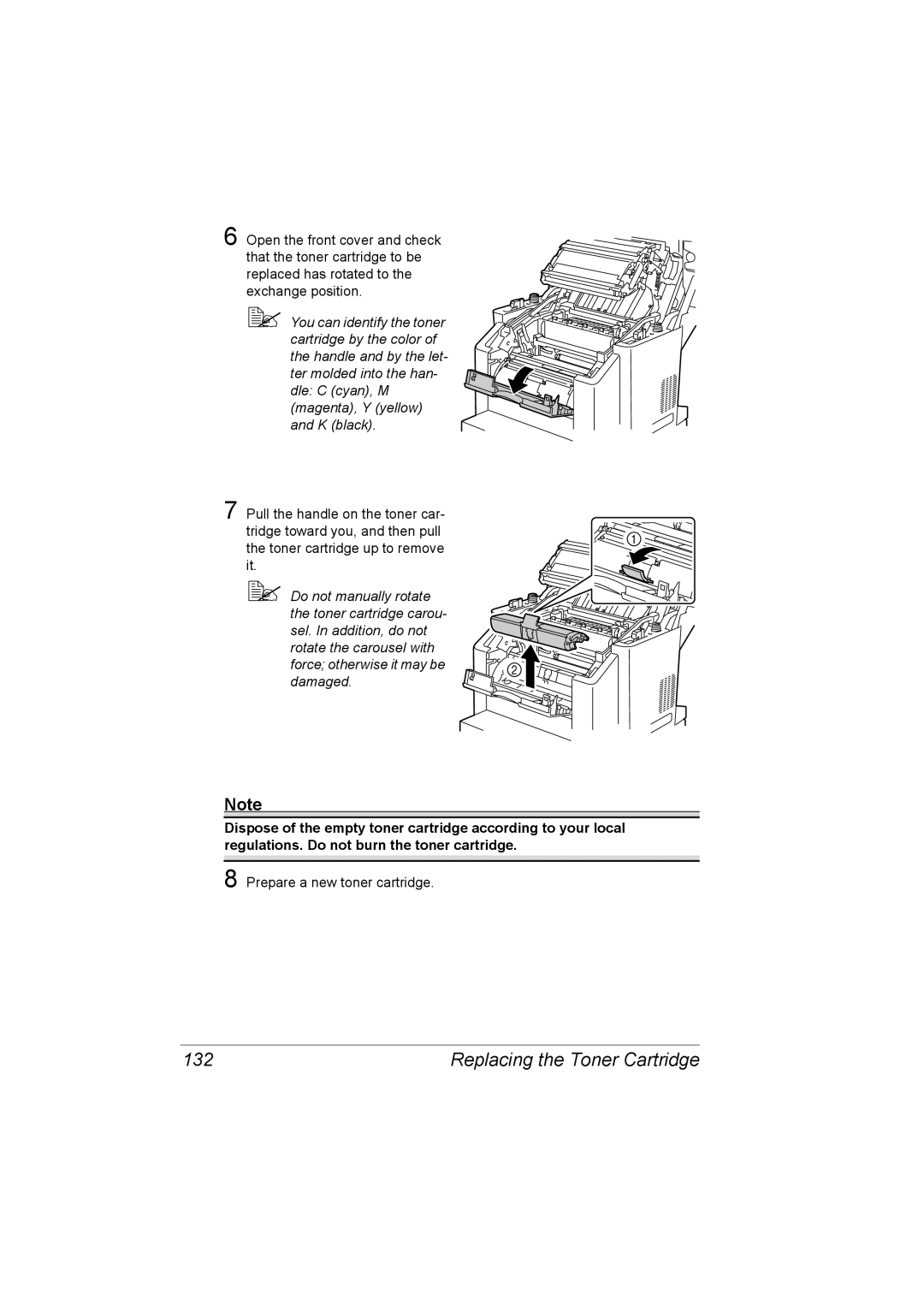 Konica Minolta C10 manual Replacing the Toner Cartridge 