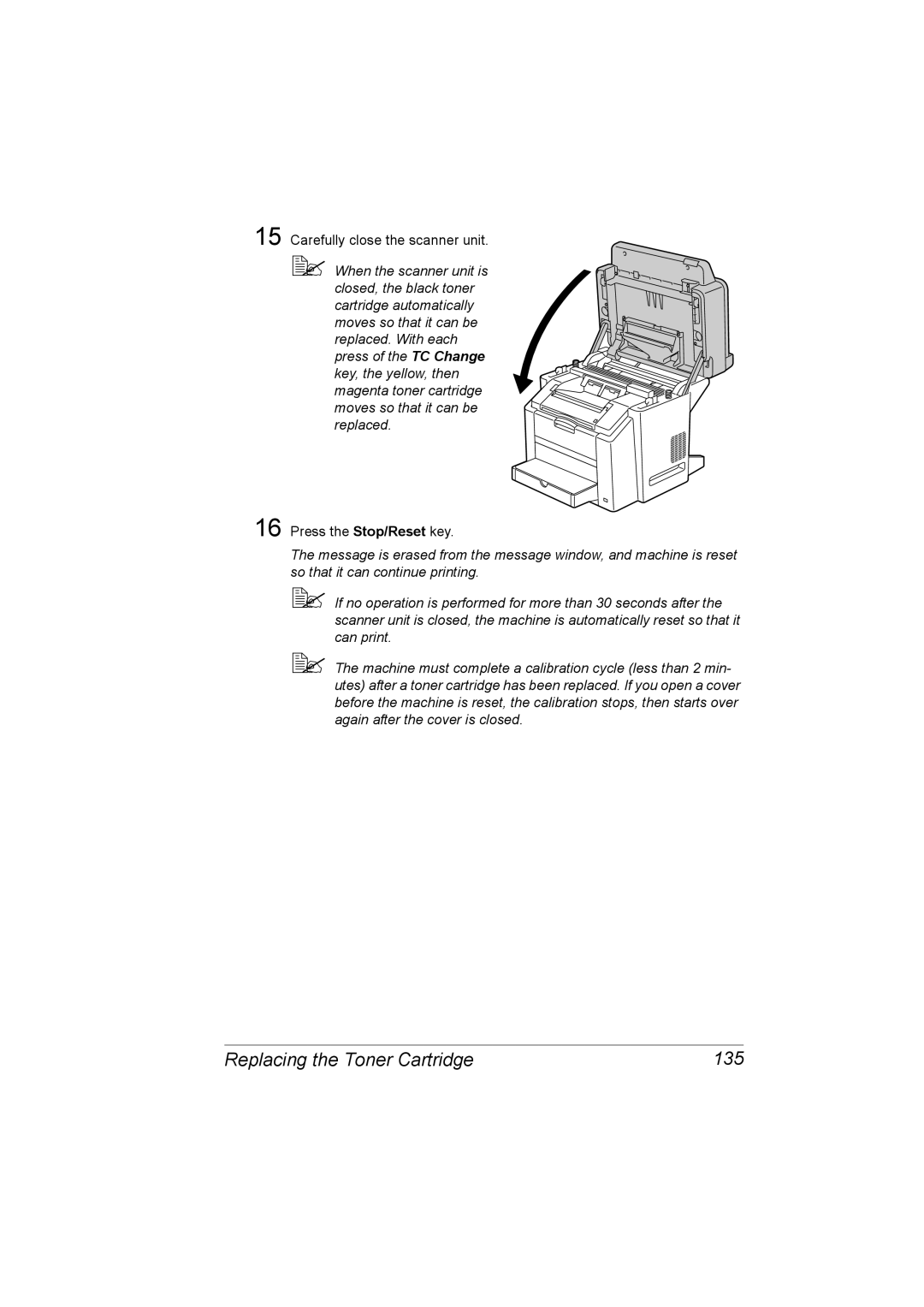 Konica Minolta C10 manual Replacing the Toner Cartridge 135 