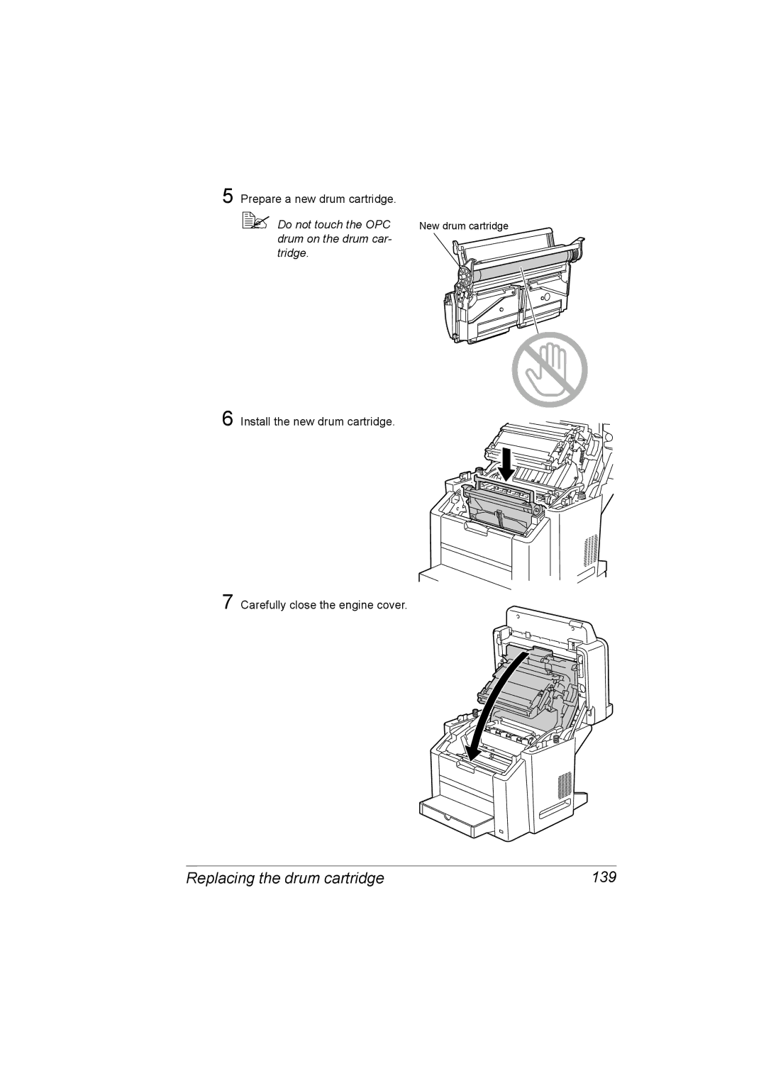 Konica Minolta C10 manual Replacing the drum cartridge 139 