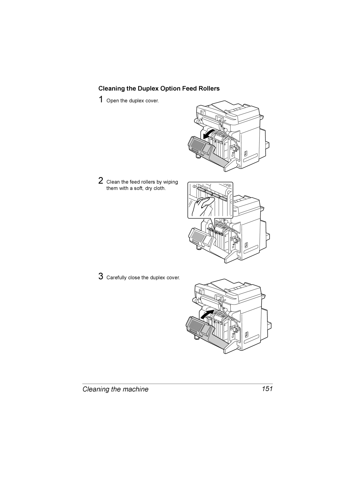 Konica Minolta C10 manual Cleaning the machine 151, Cleaning the Duplex Option Feed Rollers 