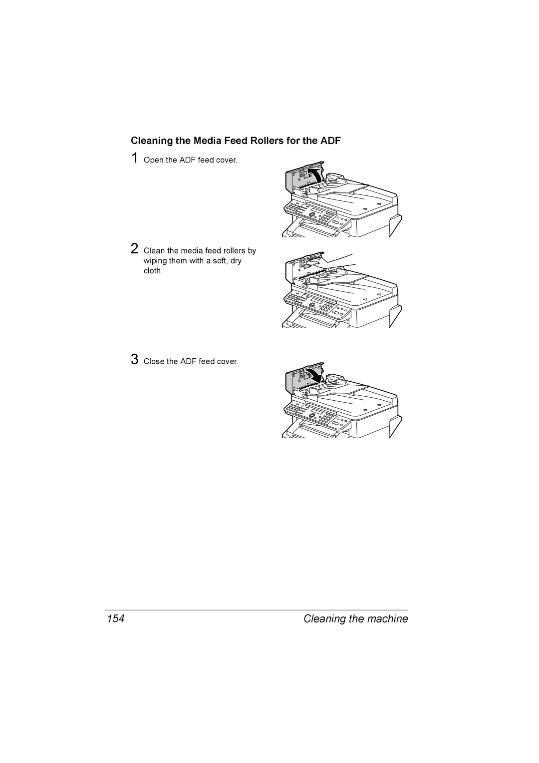 Konica Minolta C10 manual 154, Cleaning the Media Feed Rollers for the ADF 