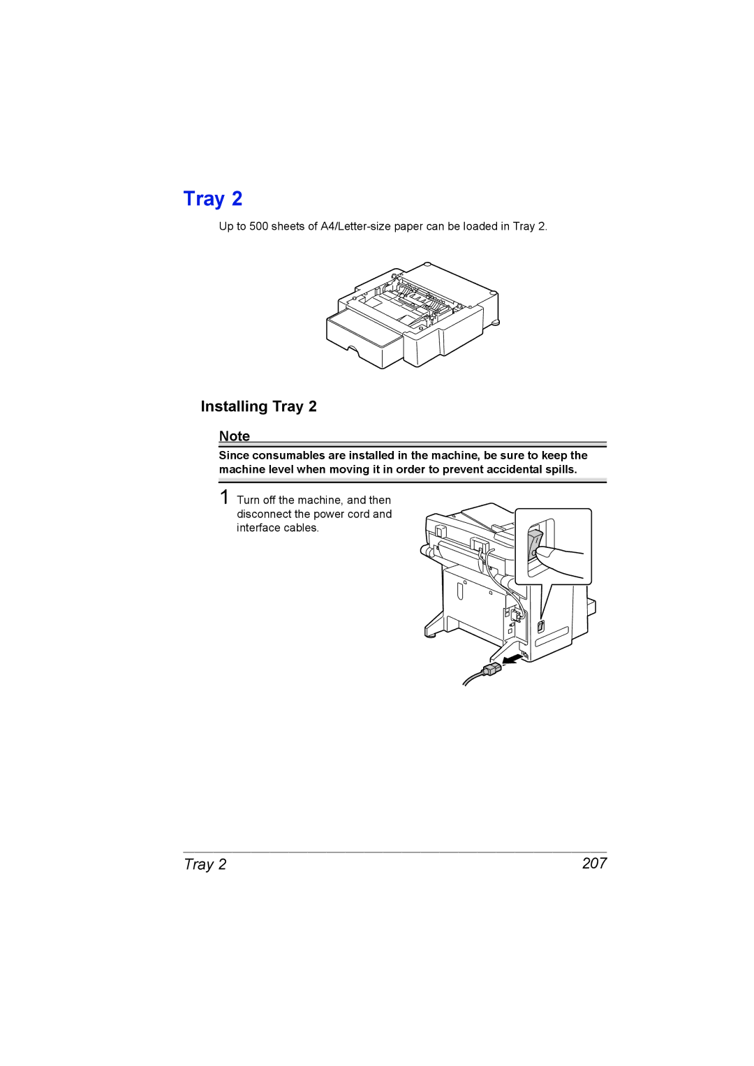 Konica Minolta C10 manual Installing Tray, Tray 207 