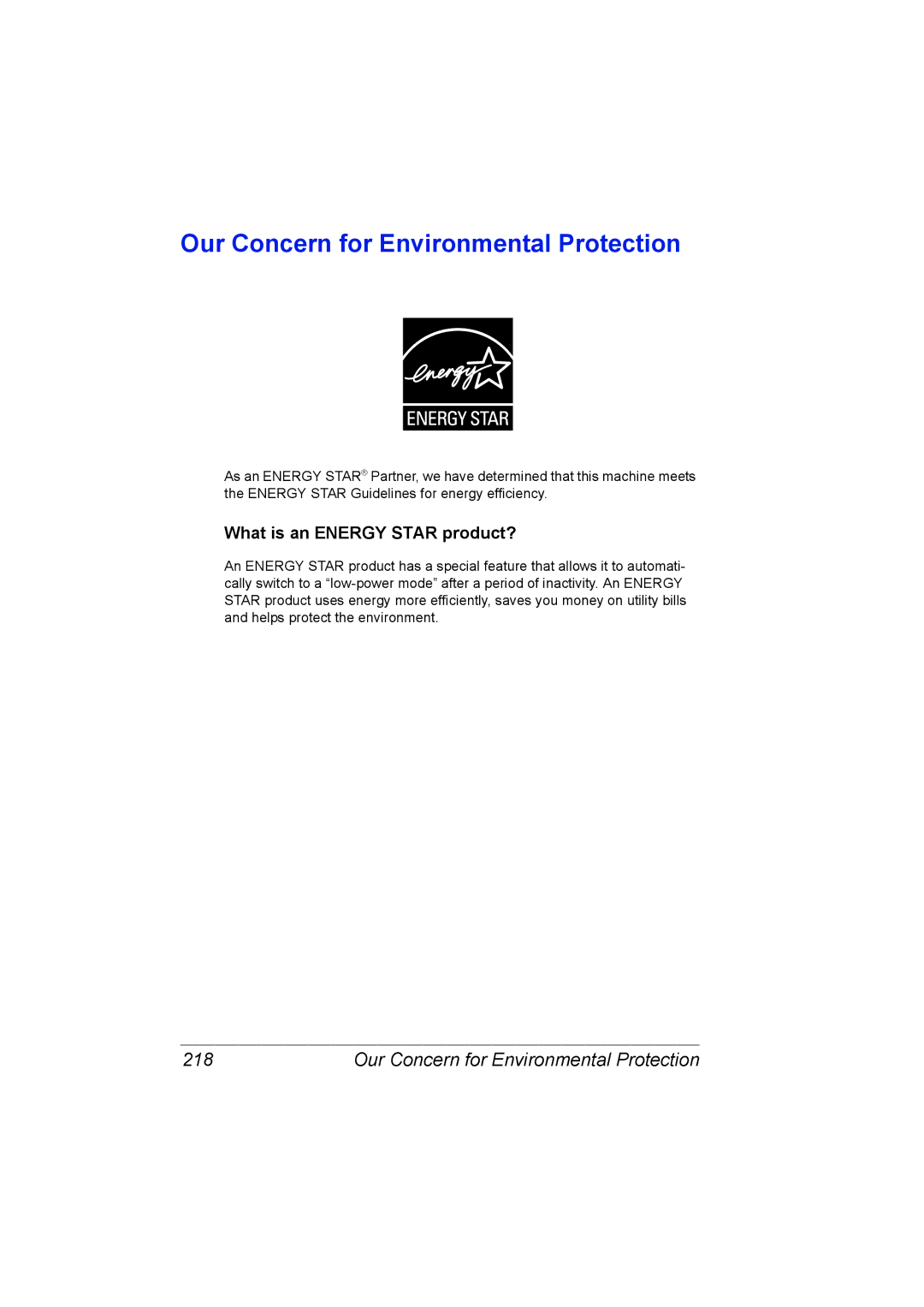 Konica Minolta C10 manual Our Concern for Environmental Protection, What is an Energy Star product? 