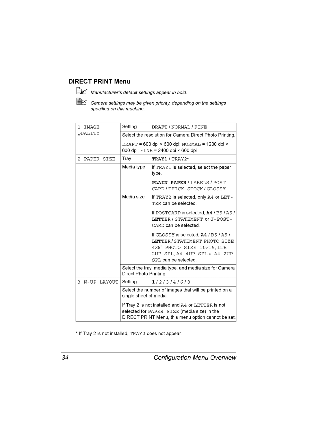 Konica Minolta C10 manual Direct Print Menu 