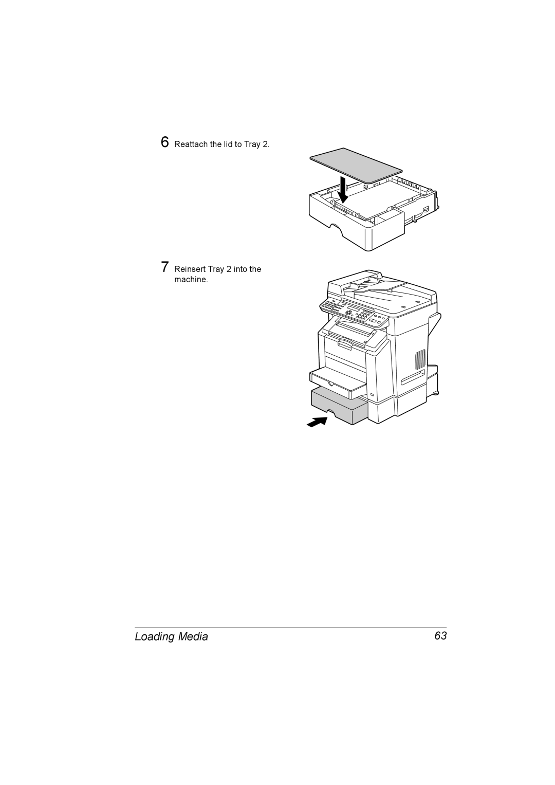 Konica Minolta C10 manual Reattach the lid to Tray Reinsert Tray 2 into the machine 