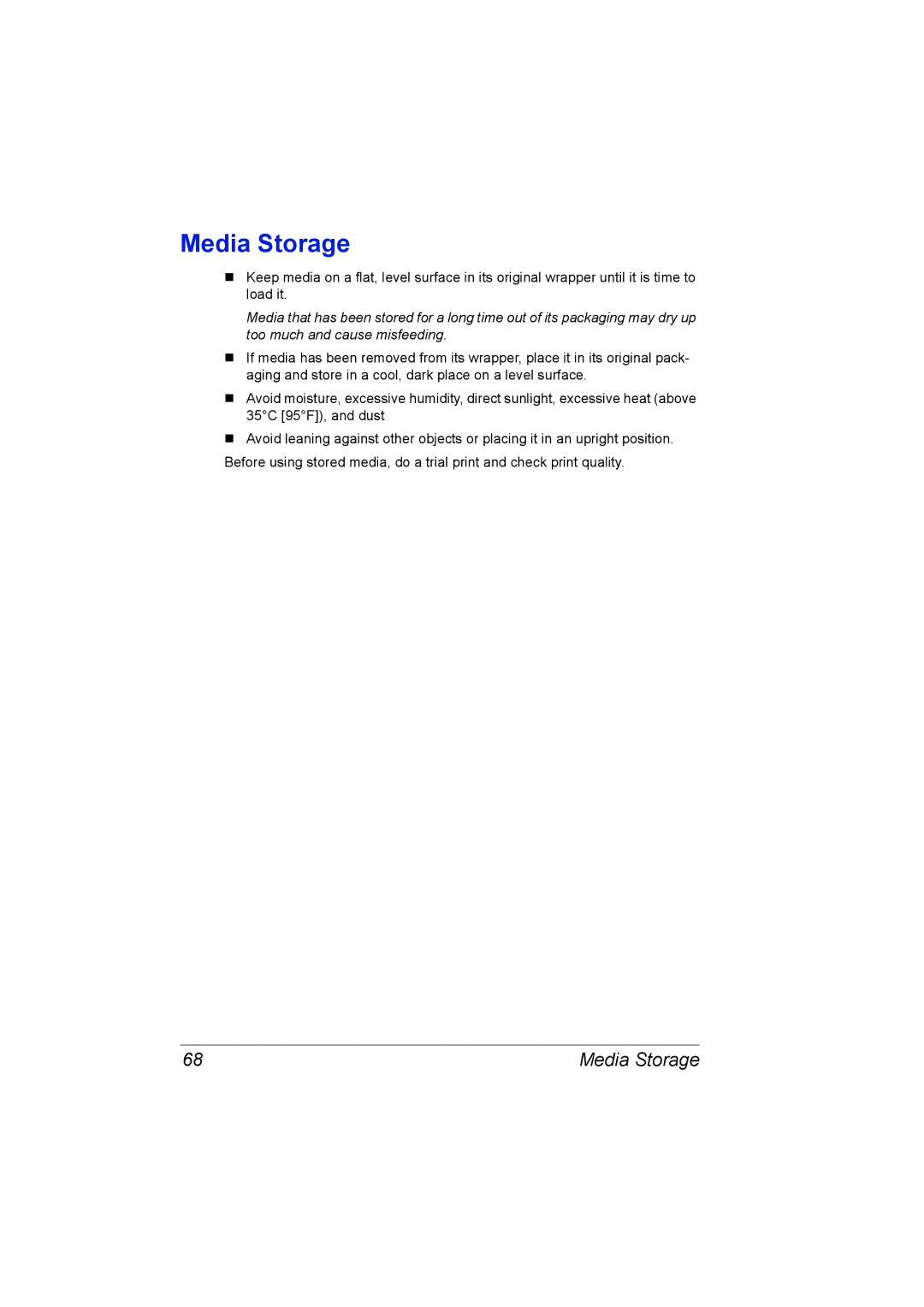 Konica Minolta C10 manual Media Storage 