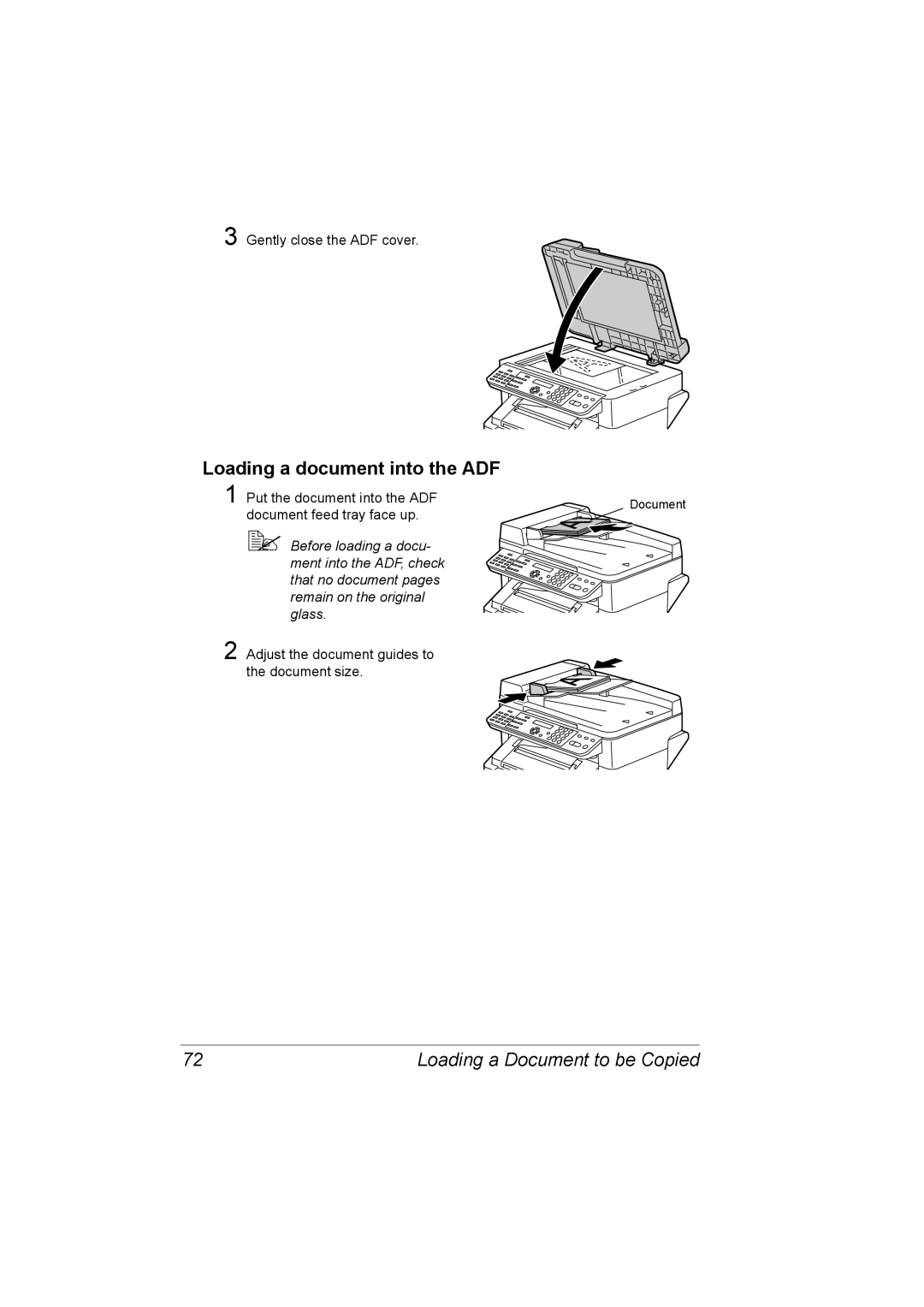 Konica Minolta C10 manual Loading a document into the ADF 