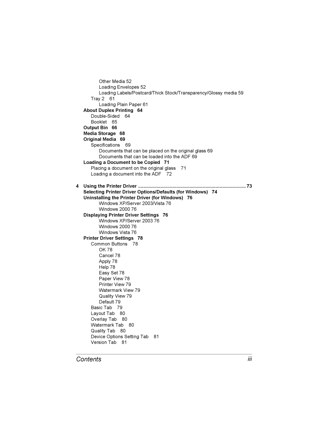 Konica Minolta C10 manual About Duplex Printing, Output Bin Media Storage Original Media, Loading a Document to be Copied 