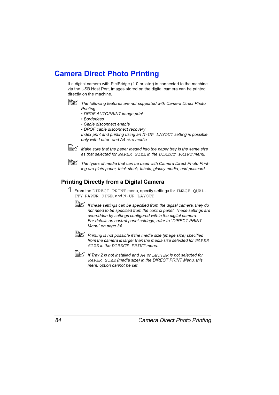 Konica Minolta C10 manual Camera Direct Photo Printing, Printing Directly from a Digital Camera 